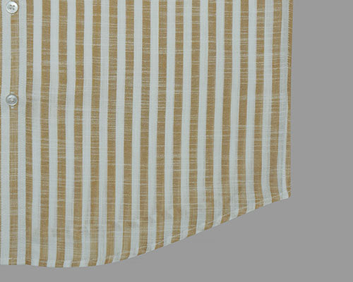 Men's Cotton Linen Awning Striped Half Sleeves Shirt (Brown) FSH700519_6