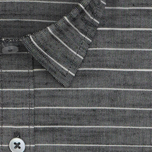 Men's Cotton Linen Wide By Pin Horizontal Striped Half Sleeves Shirt (Black) FSH700602_2