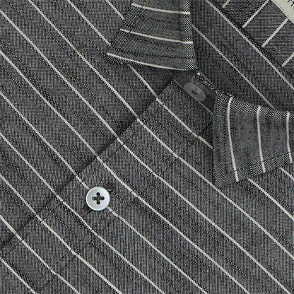 Men's Cotton Linen Wide By Pin Horizontal Striped Half Sleeves Shirt (Black) FSH700602_3