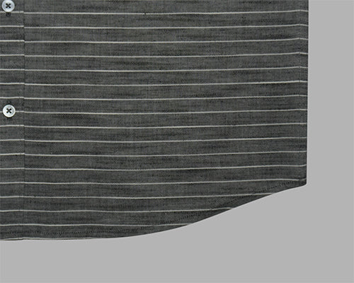 Men's Cotton Linen Wide By Pin Horizontal Striped Half Sleeves Shirt (Black) FSH700602_6