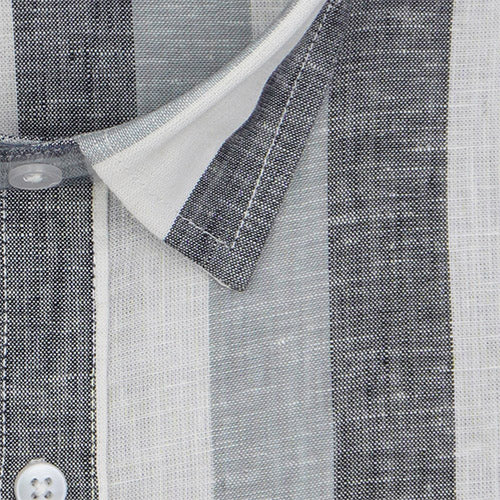 Men's Cotton Linen Blocked Striped Half Sleeves Shirt (Misty Blue) FSH700869_2