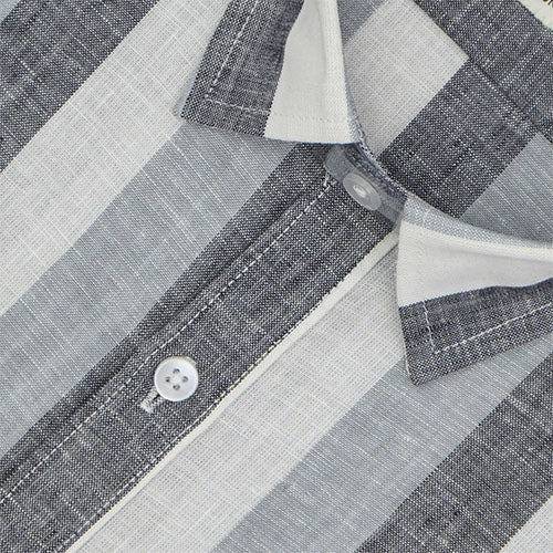 Men's Cotton Linen Blocked Striped Half Sleeves Shirt (Misty Blue) FSH700869_3