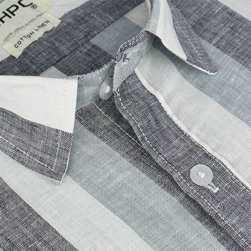 Men's Cotton Linen Blocked Striped Half Sleeves Shirt (Misty Blue) FSH700869_4
