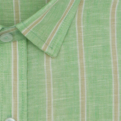 Men's Cotton Linen Balance Striped Half Sleeves Shirt (Pistachio Green) FSH700916_2