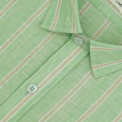Men's Cotton Linen Balance Striped Half Sleeves Shirt (Pistachio Green) FSH700916_3