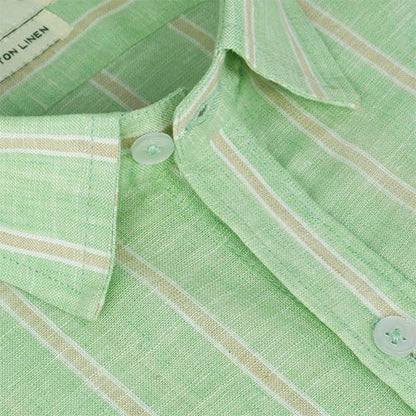 Men's Cotton Linen Balance Striped Half Sleeves Shirt (Pistachio Green) FSH700916_4