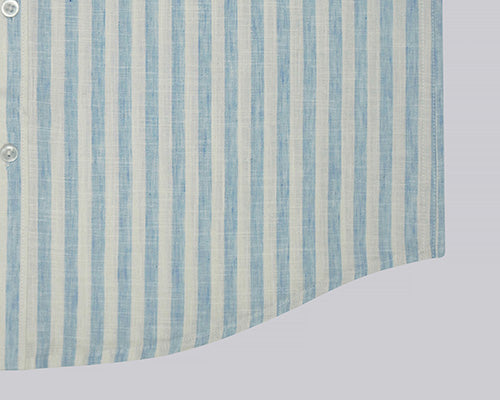 Men's Cotton Linen Awning Striped Half Sleeves Shirt (Blue) FSH701247_6