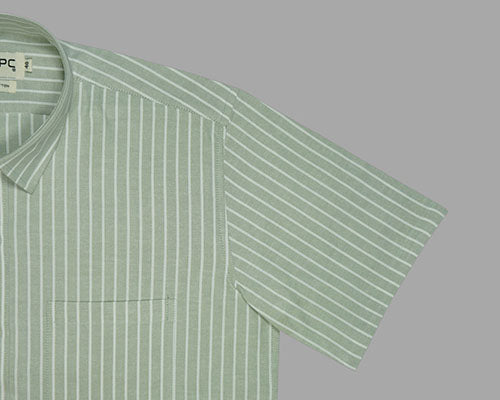 Men's 100% Cotton Chalk Striped Half Sleeves Shirt (Pistachio Green) FSH800116_5