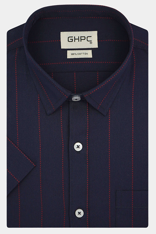 Men's 100% Cotton Chalk Striped Half Sleeves Shirt (Navy) FSH800203_1_e32663a5-a9b6-4822-8ecd-d907d1ed098a