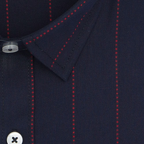 Men's 100% Cotton Chalk Striped Half Sleeves Shirt (Navy) FSH800203_2
