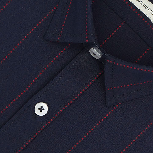 Men's 100% Cotton Chalk Striped Half Sleeves Shirt (Navy) FSH800203_3