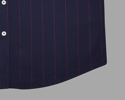 Men's 100% Cotton Chalk Striped Half Sleeves Shirt (Navy) FSH800203_6