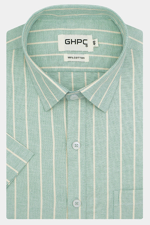 Men's 100% Cotton Chalk Striped Half Sleeves Shirt (Pistachio Green) FSH800316_1