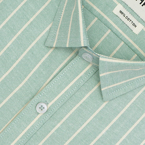 Men's 100% Cotton Chalk Striped Half Sleeves Shirt (Pistachio Green) FSH800316_3