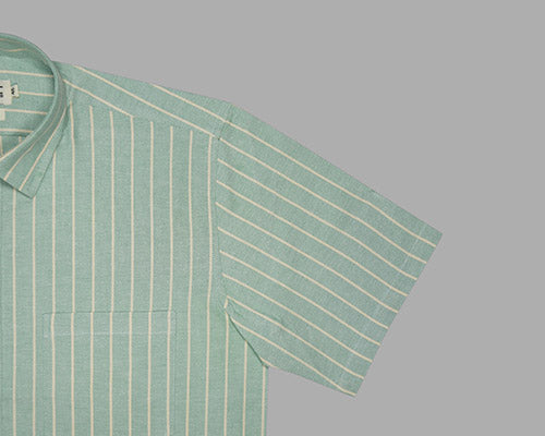Men's 100% Cotton Chalk Striped Half Sleeves Shirt (Pistachio Green) FSH800316_5