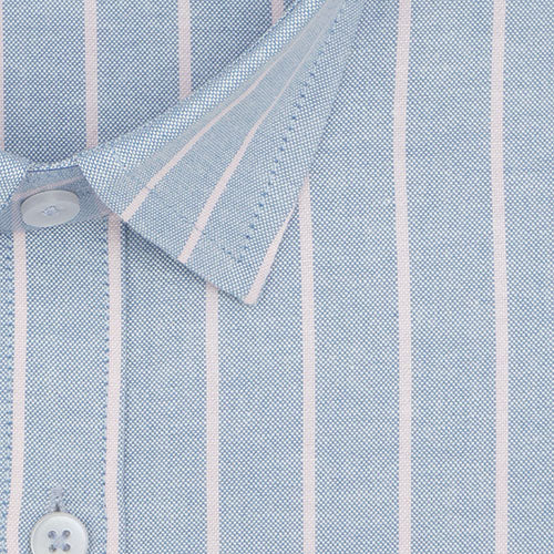 Men's 100% Cotton Chalk Striped Half Sleeves Shirt (Sky Blue) FSH800324_2
