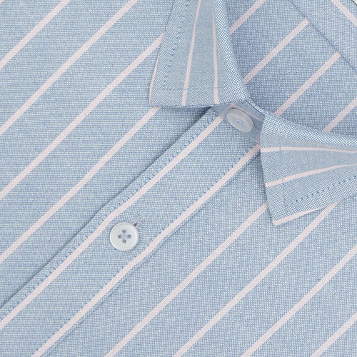 Men's 100% Cotton Chalk Striped Half Sleeves Shirt (Sky Blue) FSH800324_3