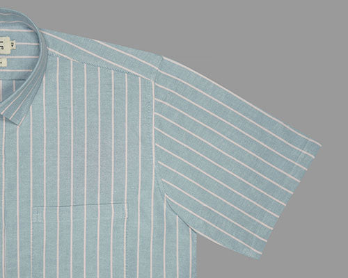 Men's 100% Cotton Chalk Striped Half Sleeves Shirt (Sky Blue) FSH800324_5