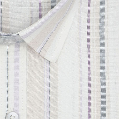 Men's 100% Cotton Balance Striped Half Sleeves Shirt (White)(1) FSH800701_2