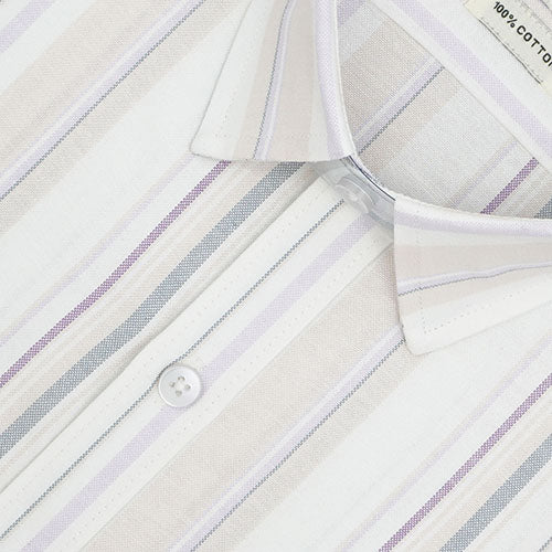 Men's 100% Cotton Balance Striped Half Sleeves Shirt (White)(1) FSH800701_3