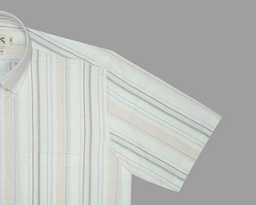 Men's 100% Cotton Balance Striped Half Sleeves Shirt (White)(1) FSH800701_5