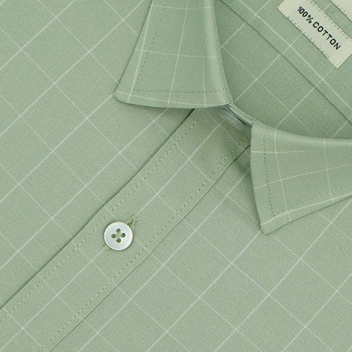 Men's 100% Cotton Graph Checkered Half Sleeves Shirt (Pistachio Green) FSH801916_3