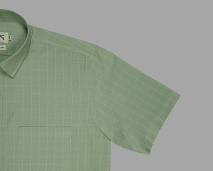 Men's 100% Cotton Graph Checkered Half Sleeves Shirt (Pistachio Green) FSH801916_5