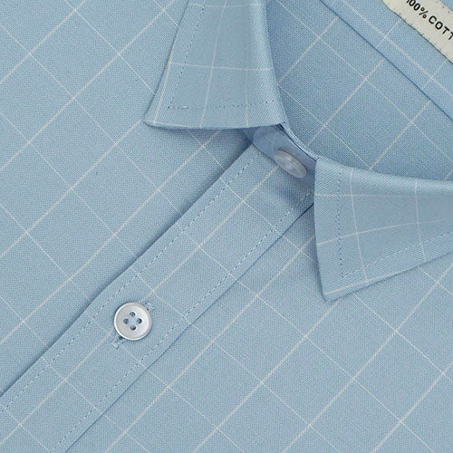 Men's 100% Cotton Graph Checkered Half Sleeves Shirt (Blue) FSH801947_3