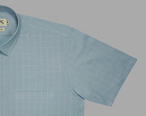 Men's 100% Cotton Graph Checkered Half Sleeves Shirt (Blue) FSH801947_5