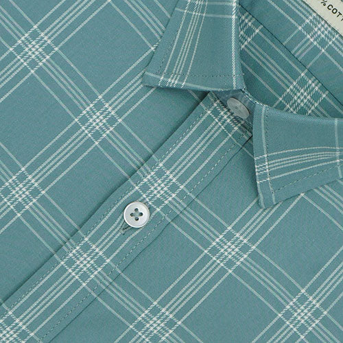 Men's 100% Cotton Windowpane Checkered Half Sleeves Shirt (Sea Green) FSH802214_3