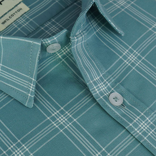 Men's 100% Cotton Windowpane Checkered Half Sleeves Shirt (Sea Green) FSH802214_4
