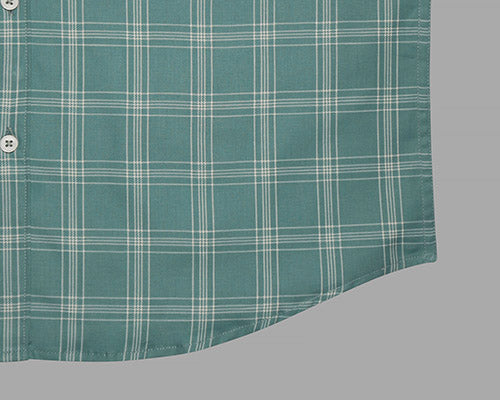 Men's 100% Cotton Windowpane Checkered Half Sleeves Shirt (Sea Green) FSH802214_6