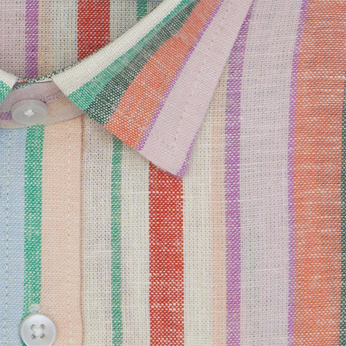 Men's Cotton Linen Roman Striped Half Sleeves Shirt (Multicolor) FSH802853_2