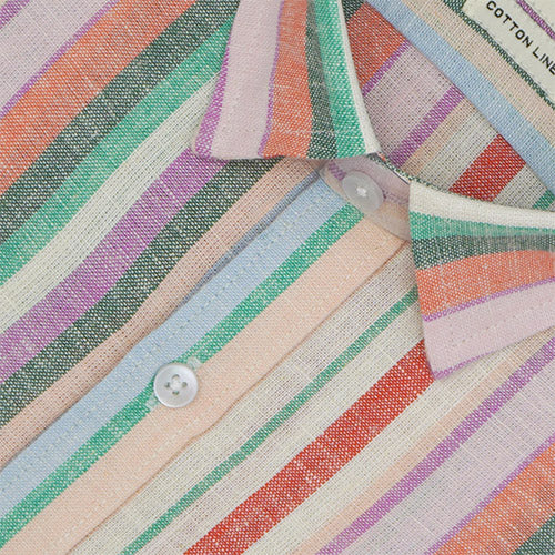 Men's Cotton Linen Roman Striped Half Sleeves Shirt (Multicolor) FSH802853_3