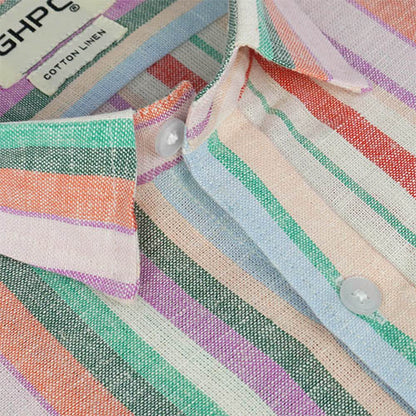 Men's Cotton Linen Roman Striped Half Sleeves Shirt (Multicolor) FSH802853_4