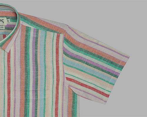 Men's Cotton Linen Roman Striped Half Sleeves Shirt (Multicolor) FSH802853_5