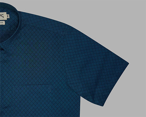 Men's 100% Cotton Chevron Half Sleeves Shirt (Teal) FSH803048_5