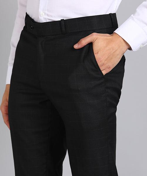 GHPC Polyester Lycra Checkered Streatchable Pant for Men (Black)