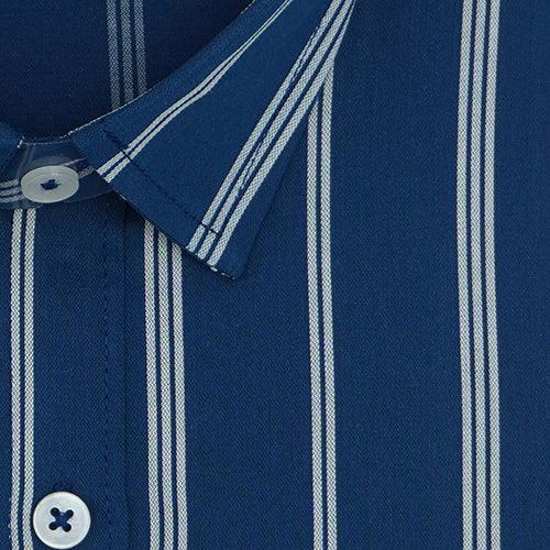 Men's 100% Cotton Balance Striped Full Sleeves Shirt (Teal)