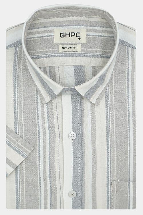 Men's 100% Cotton Balance Striped Half Sleeves Shirt (Brown)