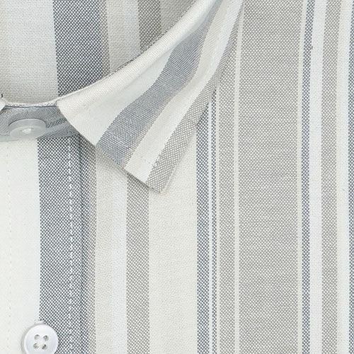 Men's 100% Cotton Balance Striped Half Sleeves Shirt (Brown)