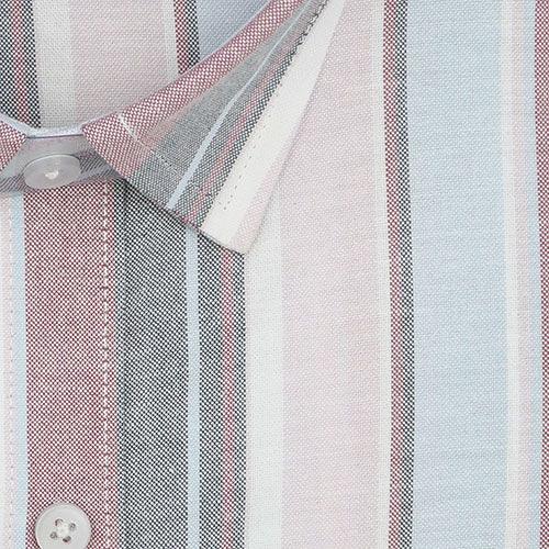 Men's 100% Cotton Balance Striped Half Sleeves Shirt (Pink)
