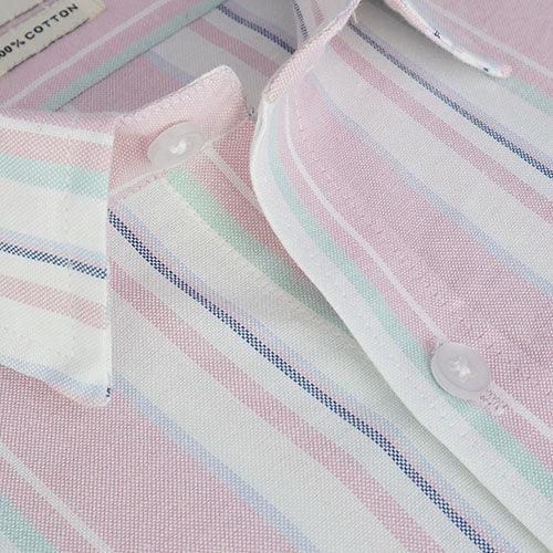 Men's 100% Cotton Balance Striped Half Sleeves Shirt (Pink)