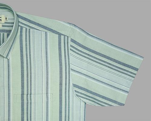 Men's 100% Cotton Balance Striped Half Sleeves Shirt (Pista Green)