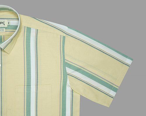 Men's 100% Cotton Balance Striped Half Sleeves Shirt (Yellow)