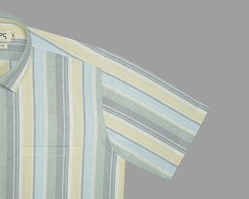 Men's 100% Cotton Balance Striped Half Sleeves Shirt (Yellow)