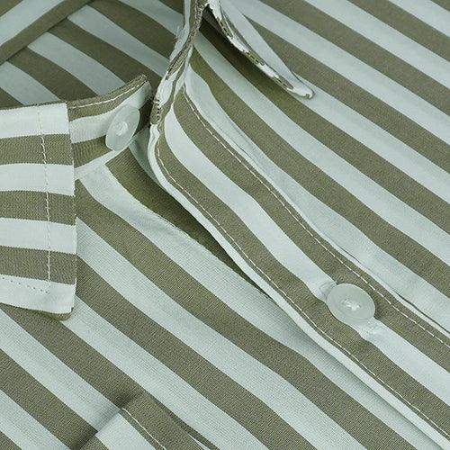 Men's 100% Cotton Bengal Striped Full Sleeves Shirt (Olive)