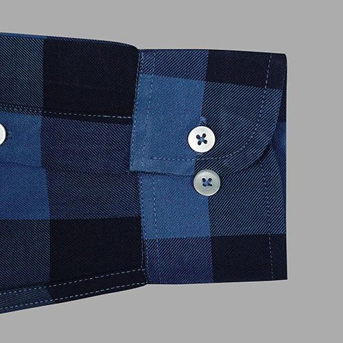 Men's 100% Cotton Big / Buffalo Checkered Full Sleeves Shirt (Blue)