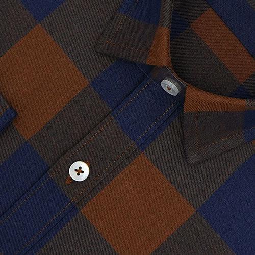 Men's 100% Cotton Big / Buffalo Checkered Full Sleeves Shirt (Brown)