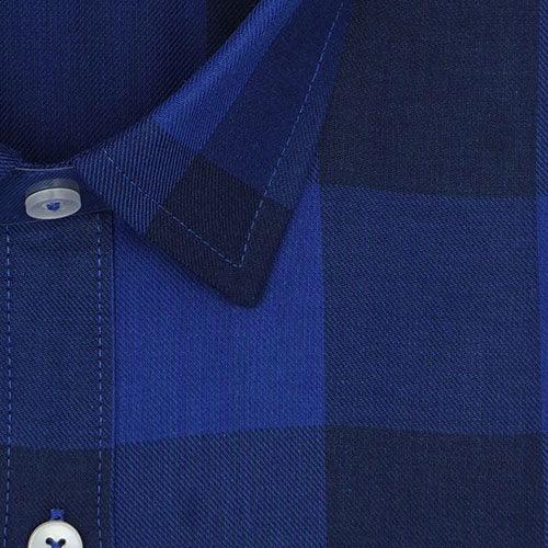 Men's 100% Cotton Big / Buffalo Checkered Full Sleeves Shirt (Royal Blue)